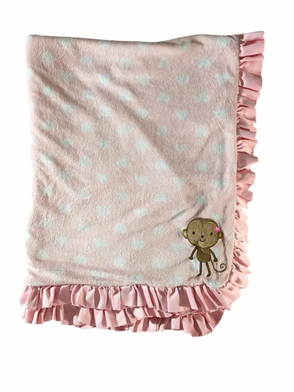 Carter's Monkey Hearts Pink Ruffle Trim Security Lovey Blanket 30